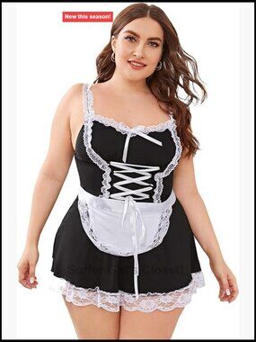Plus Size Lace V Neck Harness Sheer Mesh Lingerie Dress